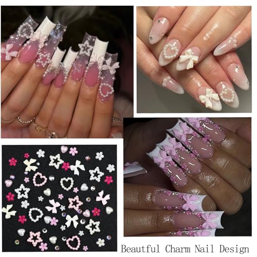 SEMATA 2 Box 3D Flower Nail Charms,Nail Gems Butterfly Heart Bow Flatback Pearl Nails Rhinestones Charms for Nails Art Jewels Design Decor(Colorful-06) — view 2