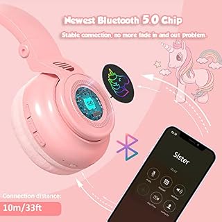 JYPS Casque Audio Enfant Bluetooth Unicorn, Casque sans Fil/Filaire pour Enfants avec lumières LED, Casque Audio Enfant… – Image 4