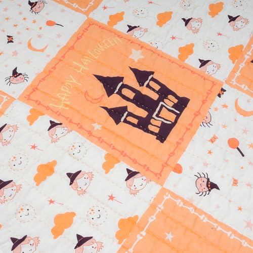 Image of TIDY SLEEP Mulmul Cotton Baby Blanket - Super Soft & Lightweight Comforter for Newborns & Toddlers (0-2 Years) - Jaipuri Razai, All-Season Use, 110x90 cm - Halloween Print