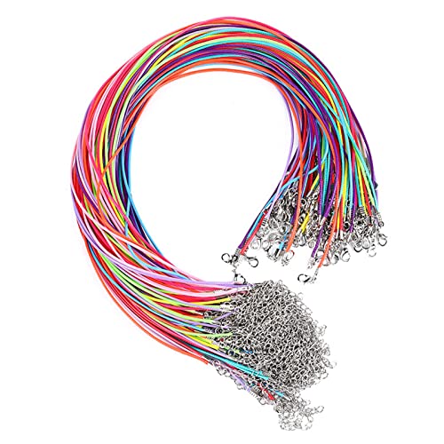 VEGCOO 40 Pcs Cordon de Collier Wax Cordon de Collier en Cuir Artificiel Collier Mousqueton en Corde Tressée DIY Collier Pendentif Accessoires Cordon de Collier Unisexe (Multicolore)