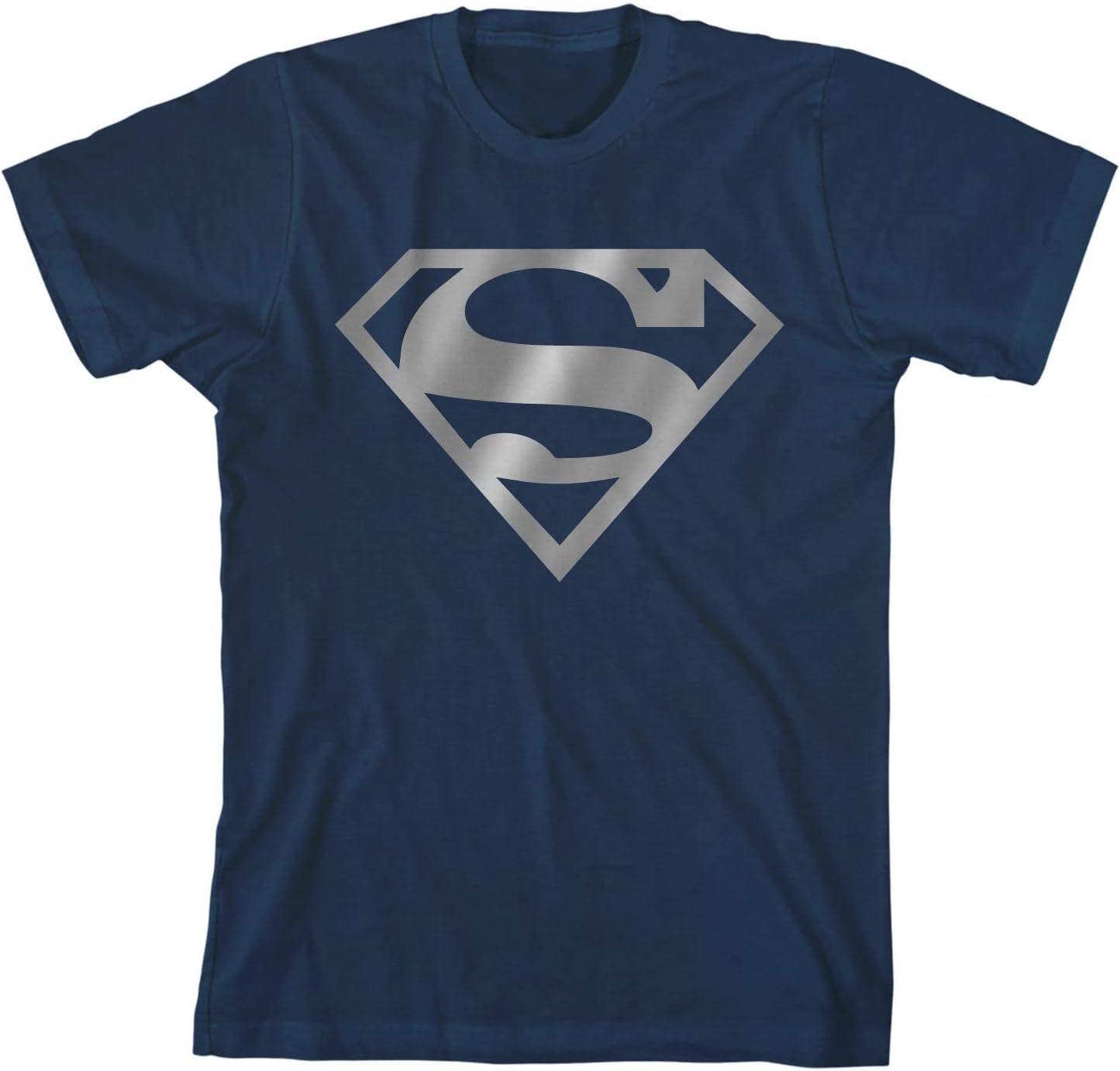 Bioworld Superman Metallic Silver Logo Boy's Navy Blue T-Shirt