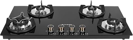 Faber Hob 4 Burner | Auto-Ignition | Spillage Proof | HOB SUPERIA HT904 BR AI N |Metal Knobs | Pan Support |5 Yr Warranty on Burner & Glass | 1Y…