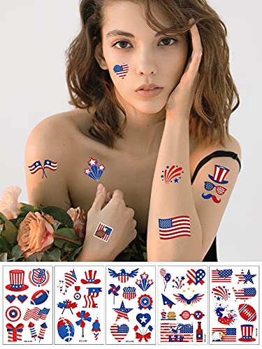 Torokom 80+ Patterns Fourth Of July Temporary Tattoos, Patriotic Temporary Tattoos For Adults Kids, American Flag Red White Blue Design Stickers For Independence Day Party Decorations 4Th Of July #TOP3