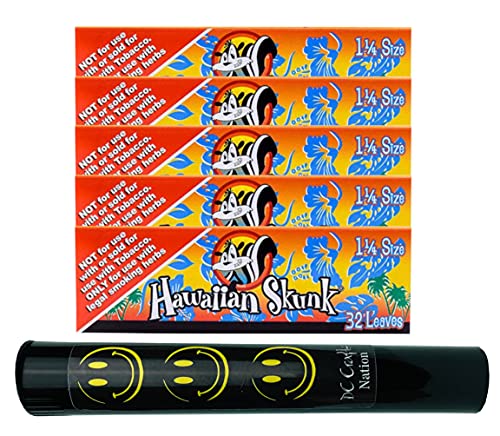 DC Crafts Nation Child Resistant Protector with Skunk Brand Hawaiian 1.25 Flavored Rolling Papers 5 Count - Happy Face