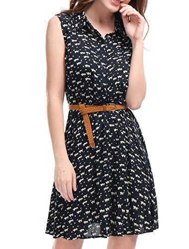 Image of Allegra K Women's Floral Printed Half Placket Above Knee Summer Sleeveless Belted Dress