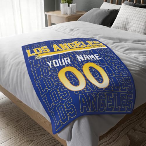 Image of ANTKING Los Angeles R Throw Blanket for Men Women Boy Custom Name and Number Gifts