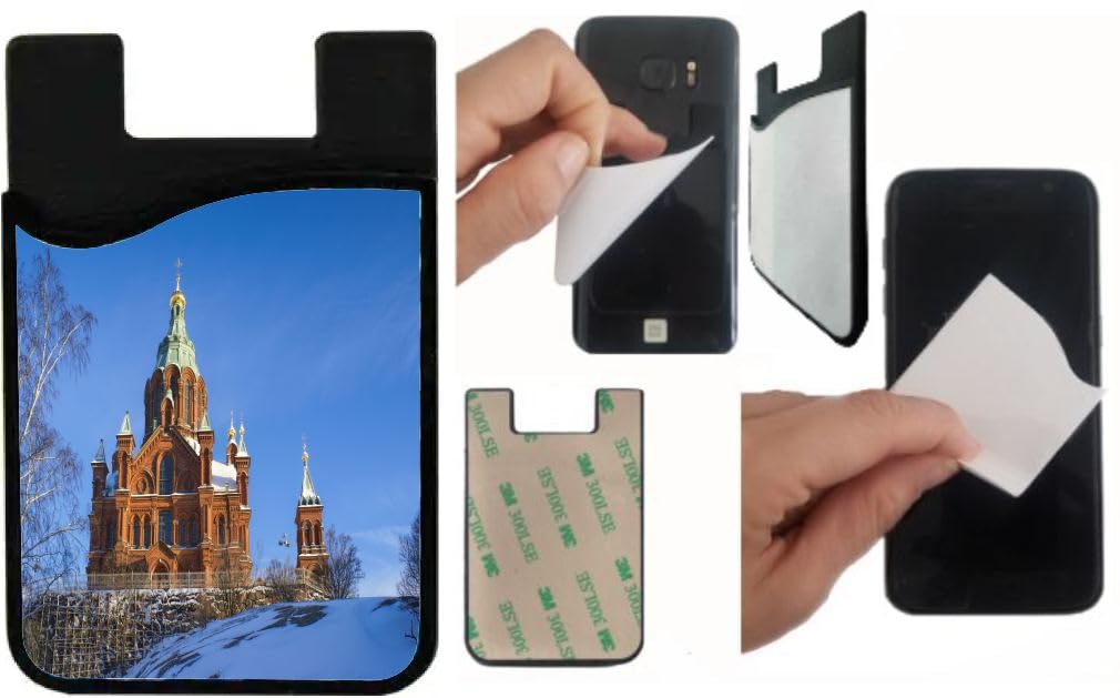 Island Gifting Neoprene Stick-on ID Card Holder for iPhone/Galaxy/Google Android Cases Featuring Image of The Uspenski Cathedral in Finland Helsinki