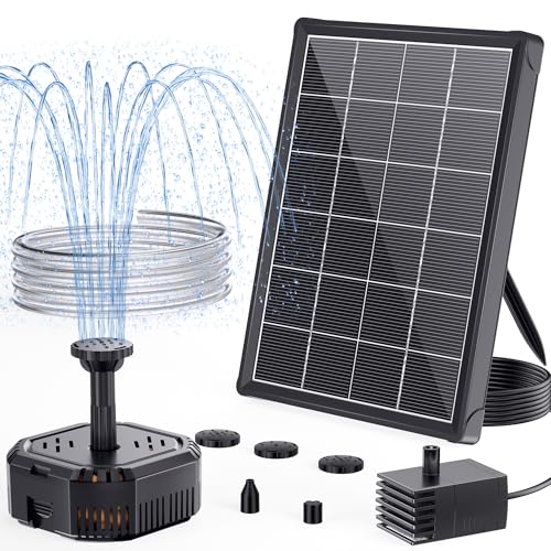 POPOSOAP Solar Pond Filter with Fountain Pump 4W Solar Fountain Pump with Pond Filter Kit Solar Water Pump with Nozzles & PVC Tubing for Bird Bath Water Garden Fish Tank & Backyard Decor P3035