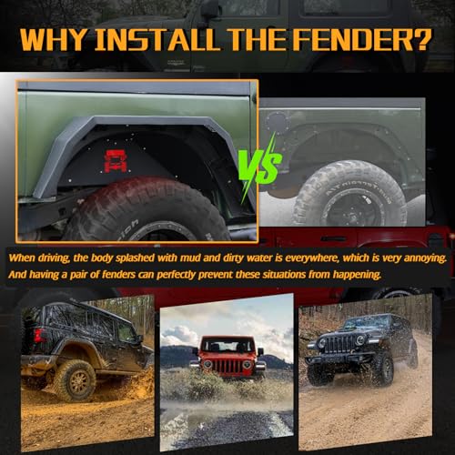 Image of JROAD Rear Inner Fender Liners Compatible with Jeep Wrangler JK JKU Aluminum,with 2 LED Lights for 2007-2018 Wrangler Accessories JK JKU Sport Sahara Rubicon 2 /4 Doors