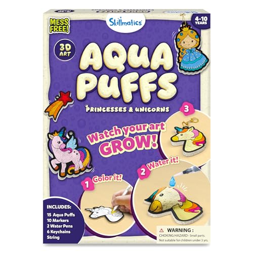 Image of Skillmatics 3D Art Kit - Aqua Puffs Princesses & Unicorns, Stocking Stuffers, Paint by Number Craft for Kids, DIY Color & Inflate Activity, Christmas Gift for Girls & Boys Ages 4, 5, 6, 7, 8, 9, 10