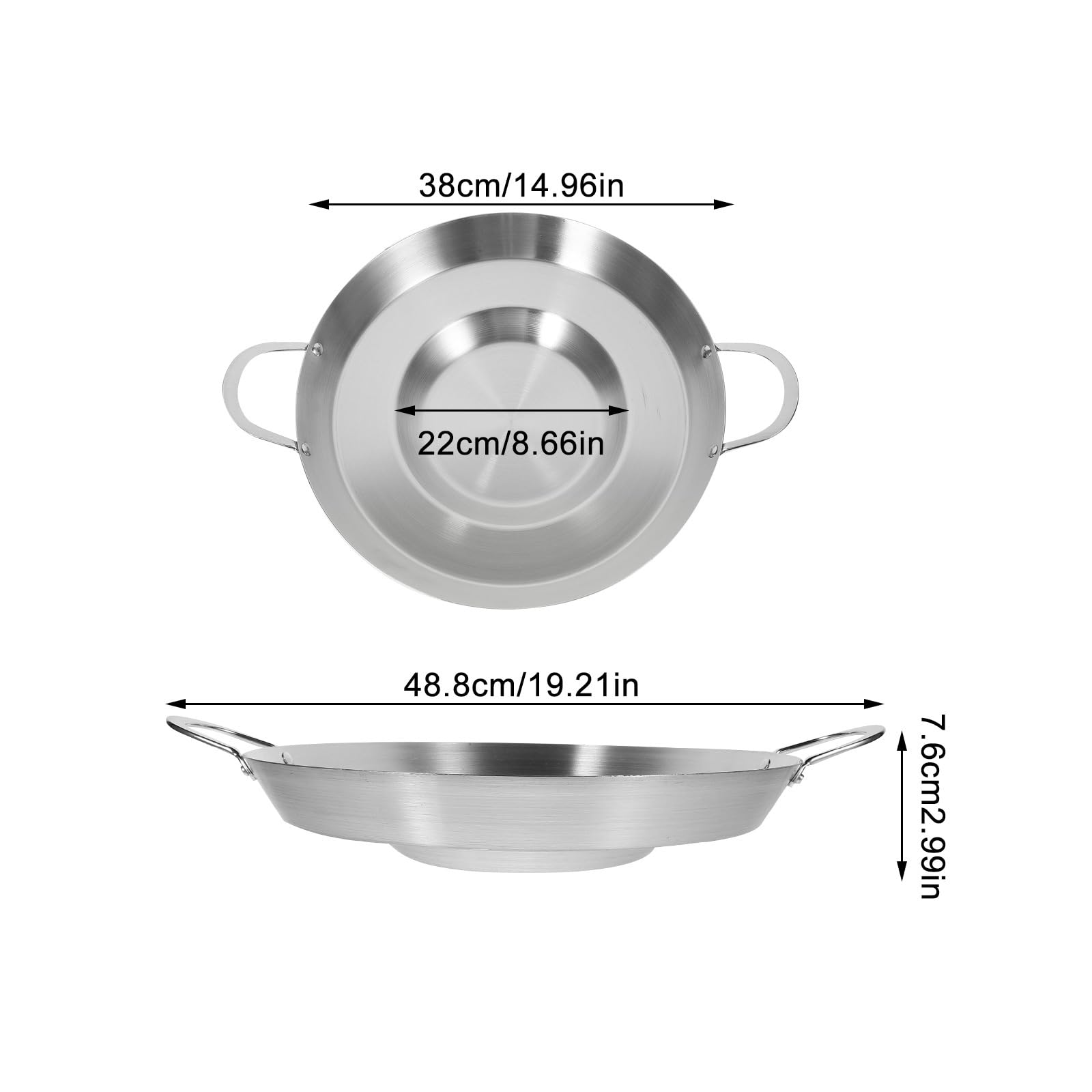 Hemoton Stainless Steel Frying Pan - 38cm -2
