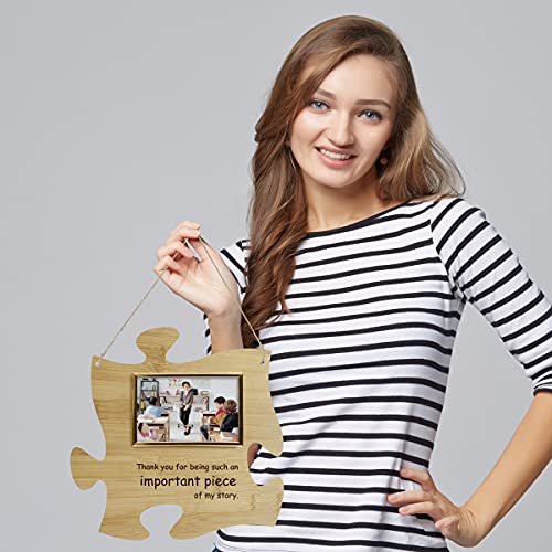 PlaqueMaker Thank You For Being A Piece Of My Story - Hanging Modern Acrylic Puzzle Piece Sign with 6 x 4 Picture Frame - A Great Teacher, Mentor, Or Leader Gift (Bamboo) - Image 4