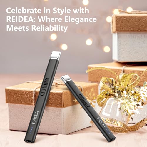 REIDEA Electric Lighter Gift for Candle Lovers, Windproof Flameless USB Rechargeable Arc Retractable Lighter with Safe Button and Power Indicator for Candle, BBQ and Fireworks, R1 Flat, Obsidian Black - image 7