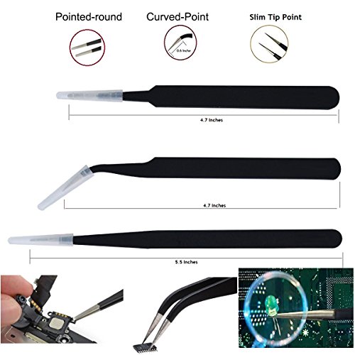 Image of PagKis 12 PCs Repair Tool Set - ESD Safe Tweezers, Nylon ESD Spudgers, Dual End Metal Spudgers and Triangular Openers