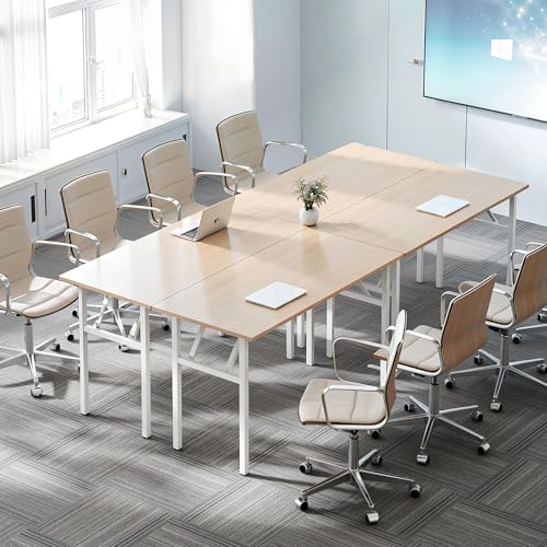 Image of Need Office Computer Desk 39.3 Inch Sturdy Folding Laptop Table Pink Oak | White Frame Writing Gaming Work Table /Foldable Home Office Desk /Sewing Table, No Assembly Required