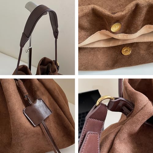 Womens Vintage Faux Suede Crossbody Bag Large Shoulder Tote Purse Drawstring Handbags Top Handle Satchels 2025 6