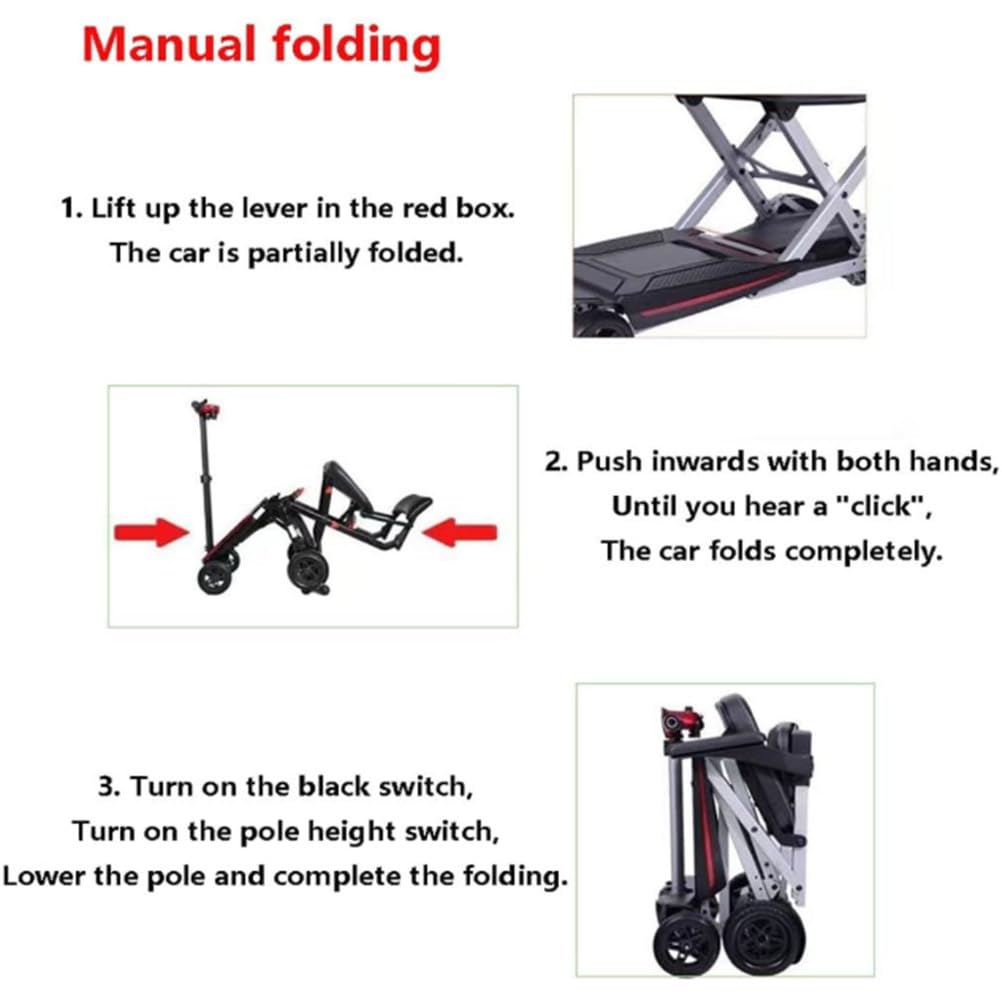 BCBKD Patinete De Movilidad De 4 Ruedas, Patinete Motorizado Todoterreno, Silla De Ruedas Eléctrica Plegable Y Ligera, para Adultos, Ancianos, Discapaci