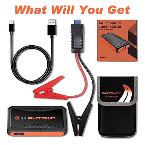 AUTOWN Jump Starter, 10000mAh Car Jump Starter with Quick Charger, Portable Battery Booster 12V Auto Power Pack with LED Flashlight, Smart Jumper Cables