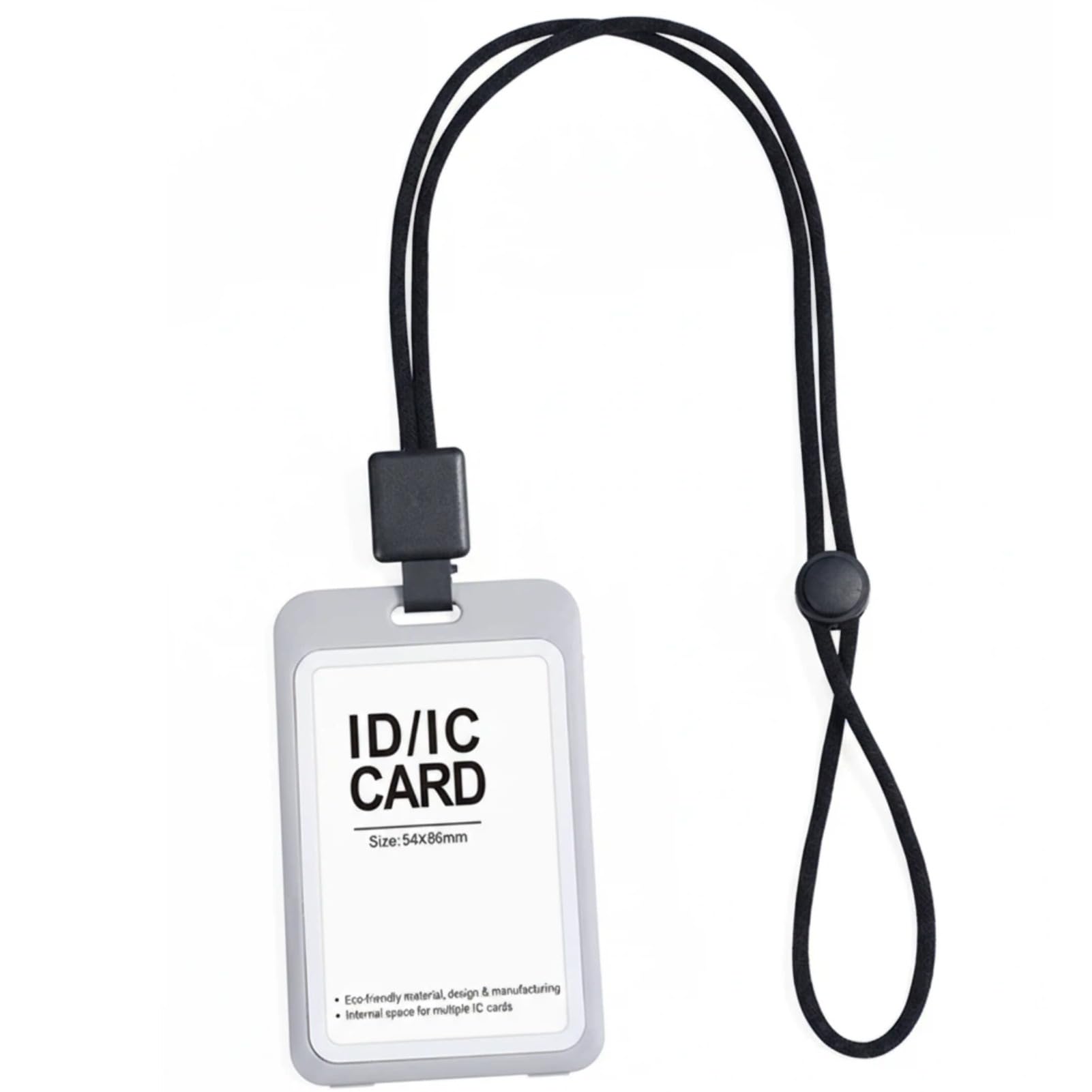 Retractable ID Badge Holder with Lanyard, Breakaway Safety Buckle, Silent Strong Retractable Cord & Soft Silicone Vertical Card Holder for Office, Teachers & Staff (Grey)