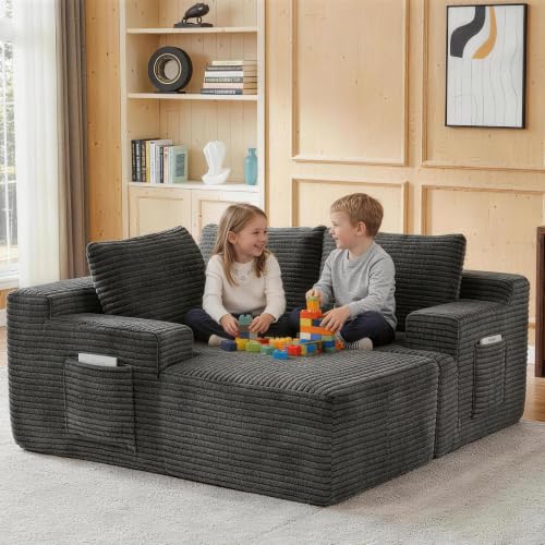 Image of Boneless Couch, Modular Sectional Couches for Living Room, U-Shaped Cloud Couch Sofa with Deep Seat, Fluffy Corduroy Upholstered Corner Sofa