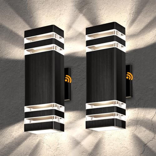 Image of Outdoor Wall Lights 2-Pack - Modern Patio Wall Light Fixture, Dusk to Dawn Outside Lights for House, Up & Down Outdoor Sconce, Waterproof Outdoor Light Fixtures, Front Porch, Garage Lights