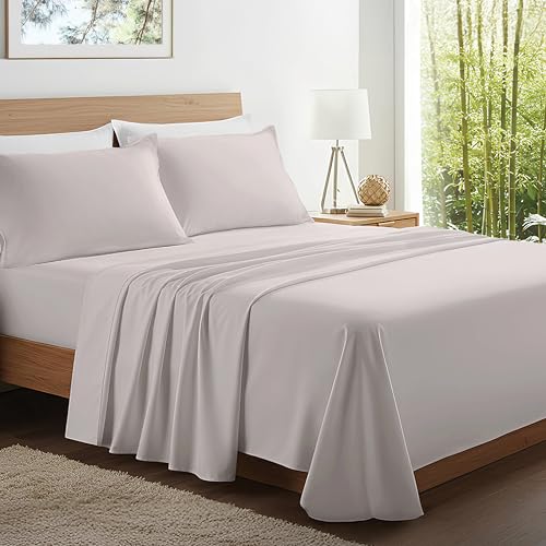 Kickoff Viscose Bamboo Sheets Twin Size 3-pc 100% Organic Bamboo Viscose Bed Cooling Sheets Twin Size Set Cool Bedding for hot Sleepers Sheet, Flat, Fitted, Pillowcase (Dove Grey, T)