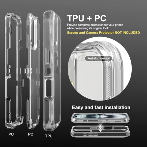 Follaroma for iPhone 16 Case, Heavy Duty Shockproof Protection Phone Cases, Anti-Drop, Dual Layer Transparent Protective Cover Compatible with iPhone 16, 6.1 inch,Crystal Clear by Follaroma - Used condition - Image 3