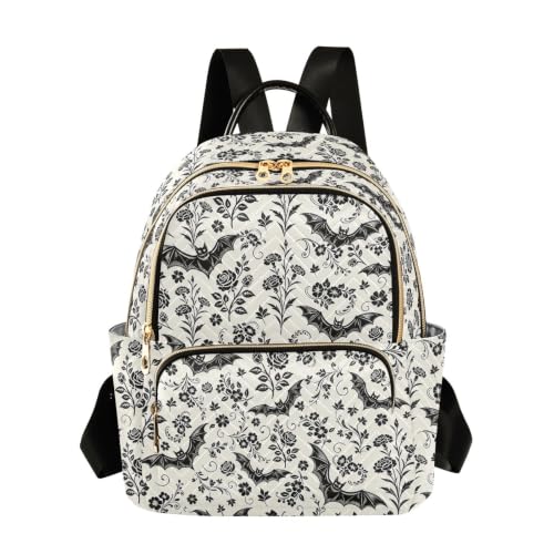 Image of ALAZA Retro Bat Flowers Pattern Medium Backpack Purse for Women Travel Bag Fashion Daypack Back Pack Shoulder Bag