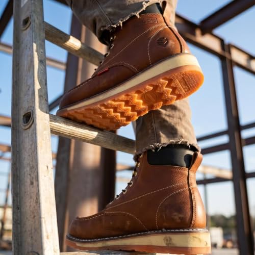 Image of SUREWAY 6 inch Mens Heavy Duty Soft /Composite /Steel Toe Work Boots for Men,Comfortable & Durable,GoodyearWelt,Full Grain Leather,Oil /Slip Resistant,Wedge Moc Toe Industrial Construction Boots