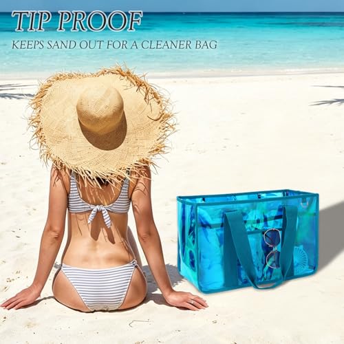 Image of Fammart Iridescent Clear Beach Bags Waterproof Sandproof for Women, Large Jelly Tote Zipper Pool Bag Cruise Essentials 2026
