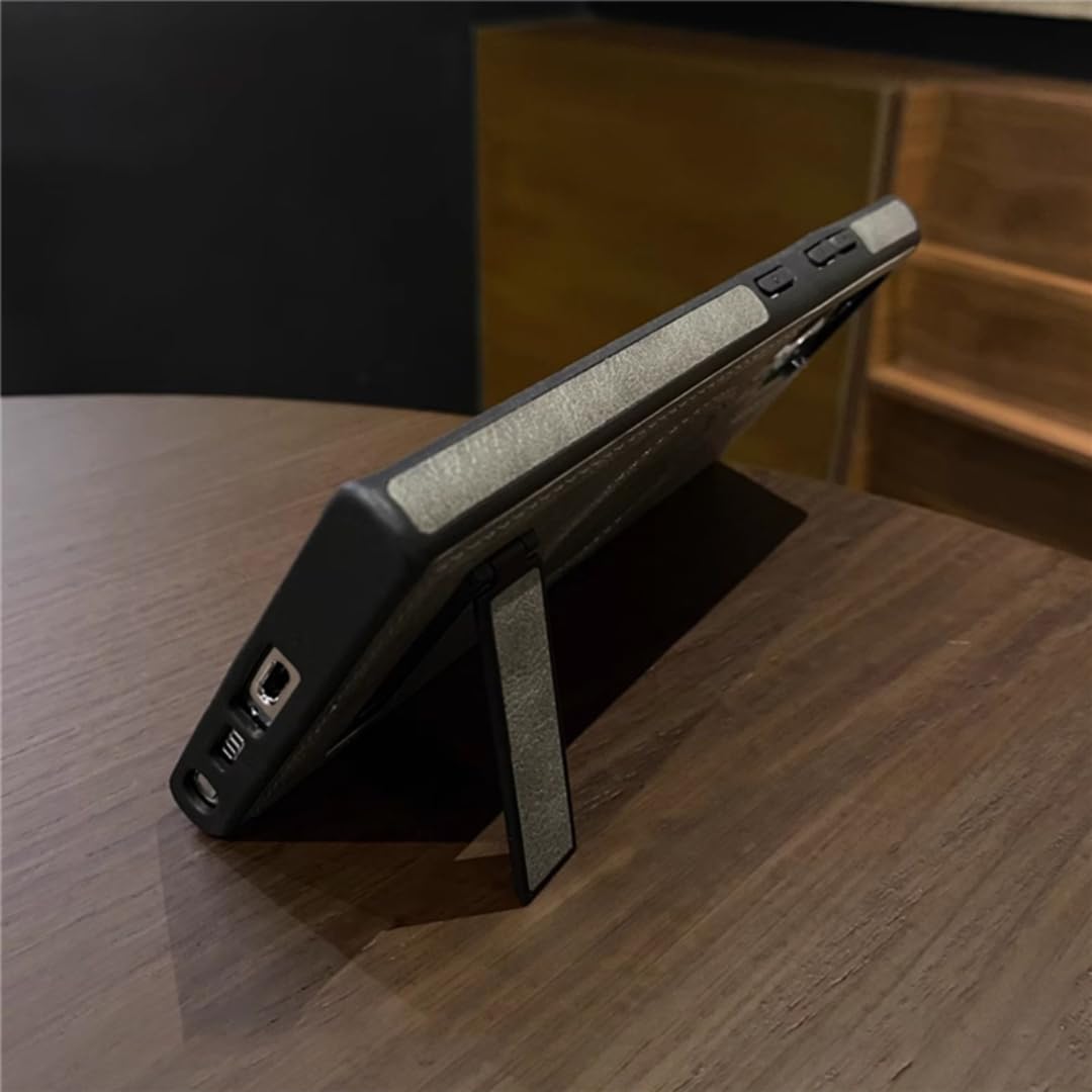 Do S22 Ultra Luksusowy skórzany składany magnetyczny uchwyt na telefon z bezprzewodowym ładowaniem, miękka, odporna na wstrząsy obudowa (do S22 Ultra/różowy)