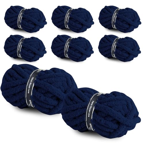 Image of 8 Packs Jumbo Chunky Chenille Yarn - 2040g(72oz) 245 Yards (224m) Bulky Yarn - Chunky Yarn for Hand Knitting Blanket,Cushions, Pet Bed - Soft and Durable(Navy Blue)