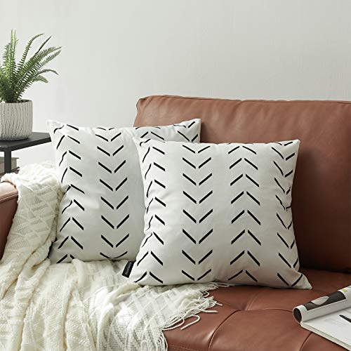 Nestinco Set of 2 White Pillow Covers 18 x 18 inches Boho Aztec Polyester Blend Square Decorative Throw Pillow Covers for Sofa Couch Bed Decor