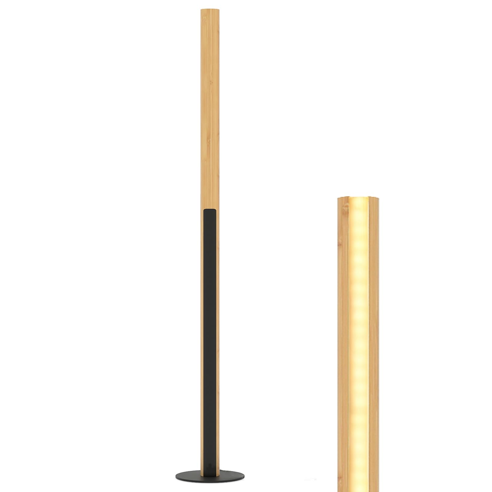 COSTWAY LED Floor Lamp, Bamboo Dimmable Standing Corner Lamp with 3 Color Temperatures & Foot Switch, Modern Tall Pole Reading Floor Light for Living Room Bedroom Office, 3000K-6000K