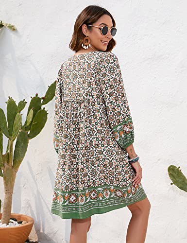 Image of Bluetime Women Casual Summer Dress Boho V Neck 3 /4 Sleeve Babydoll Floral Print Flowy Beach Dress