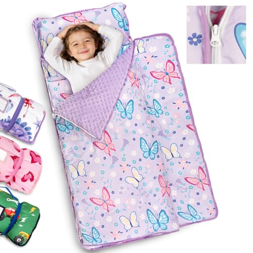 Image of Primlect Toddler Nap Mat Extra Large Thickened 55''x35'', Soft Sleeping Bag with Detachable Minky Blanket and Pillow, Portable for Daycare, Preschool, Kindergarten, Travel, Boys and Girls