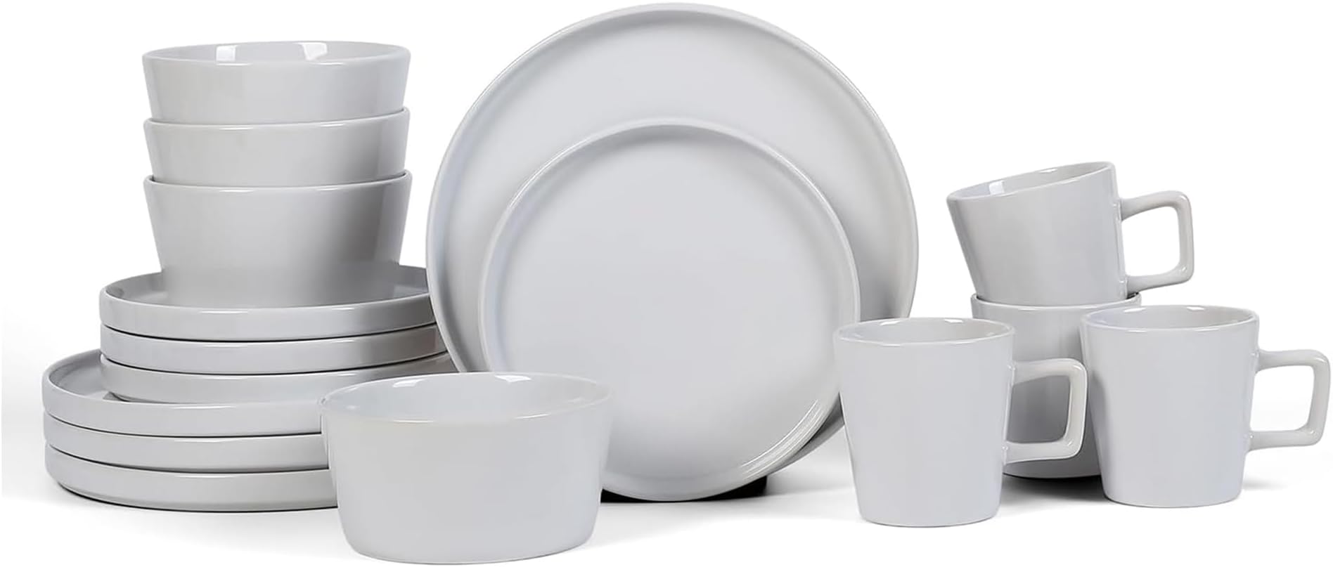 Stone Lain Celina Stoneware 16-Piece Dinnerware Set, White Glossy, Service For 4