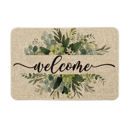 Artoid Mode Eucalyptus Floral Leaves Welcome Spring Doormat, Summer Decor Low-Profile Switch Rug Door Mat Floor Mat for Indoor Outdoor 24x35 Inch