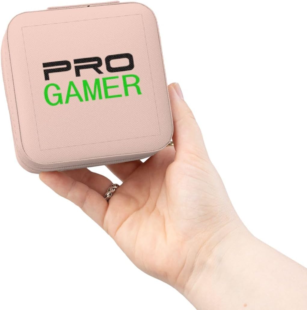 3dRose Pro gamer fun gaming job or hobby and proud of it - pro-gamer in black and neon green - stylish text Jewelry Travel Case Pink