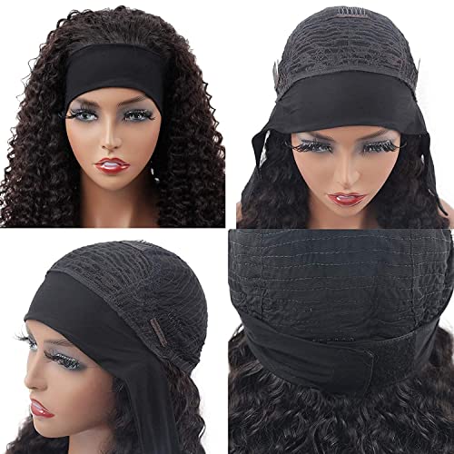 Image of WENYAN Deep Wave Headband Wig Human Hair 20 Inch Curly Glueless Wigs #1B