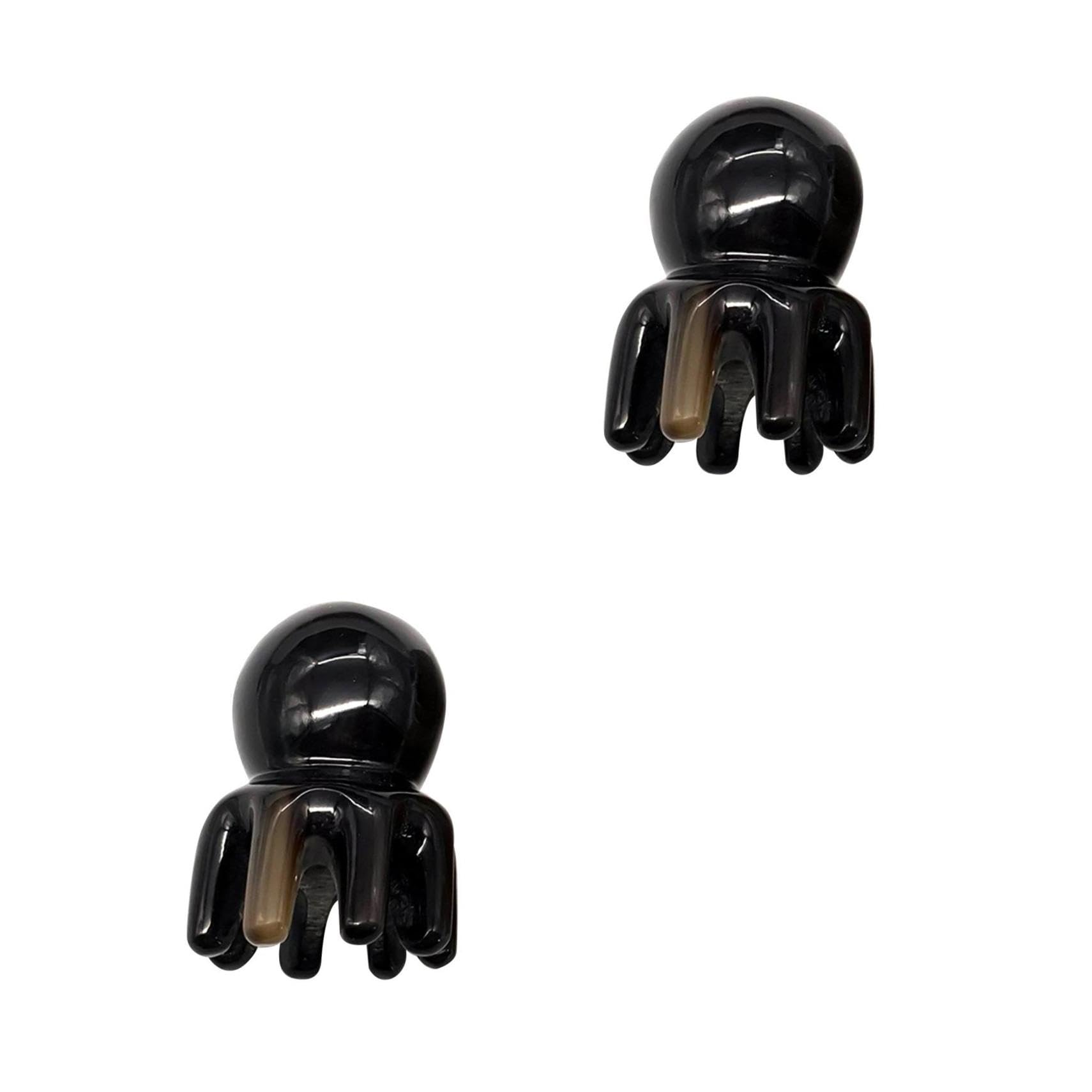 2 Piezas Peine de masaje de pulpo peine masajeador de cuero cabelludo de pulpo portátil de bocina de yak hecho a mano de mujer Consumo de bocina Black