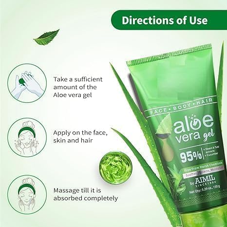 HS Natural Aloe Vera Gel | Multi Purpose Gel For Face, Body & Hair | Non-Greasy Hydrating formula With Neem, Tulsi & Cucumber Essence | Calms Sunburn & Promotes Even Skin Tone, 150 gm.