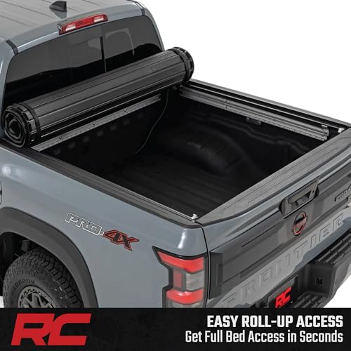 Image of Rough Country Hard Roll-Up Tonneau Cover for Nissan Frontier (2022-2026) - Aluminum Truck Bed Cover, Fits 5' Bed
