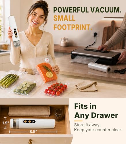 Image of Handheld Vacuum Sealer for Food, Compact Cordless Sealer, 30 Reusable Bags
