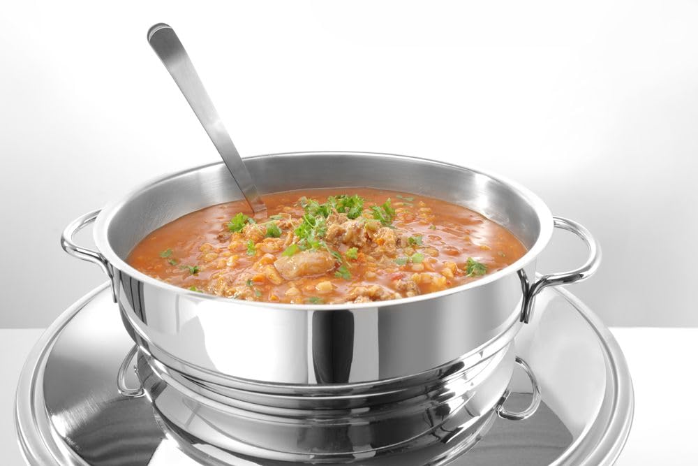 HENDI Suppen Chafing Dish, Suppenbehälter hat 2 Griffe, Deckel hat eine praktische Löffelaussparung, Warmhaltebehälter, Speisewärmer, Behälter, 10L, ø420x(h)380mm, Edelstahl