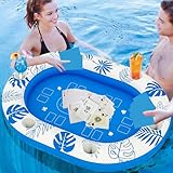 56IN Extra Large Floating Table for Pool,Inflatable Pool Games for Adults with Waterproof Playing Cards, Pool Accessories Inflatable Food Drink Holder for Summer Party Indoor Outdoor Beach Pool