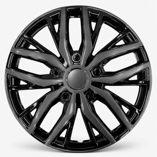 17 Inch Silver Hubcaps with Adjustable Steel Retention Rings Premium ABS Universal Fit Set of 4 Wheel Covers (Black-Gunmetal Grey)