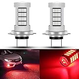 GLOFE 92SMD 4014 LED Chips Bright Red H7 LED Fog Light Bulbs or Daytime Running Driving Lights (DRL Lamps), 300% Brightness Replacement for Cars,Trucks, SUVs, Vans, Play and Plug (Pack of 2)