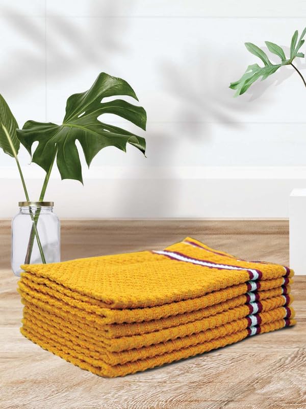 Image of Athom Living Popcorn Textured Solid Cotton Hand Towel Yellow 35x55 cm Set of 6