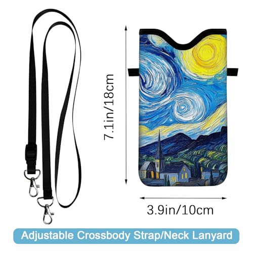 Image of Neoprene Cell Phone Sleeve Pouch Case Bag with Crossbody Strap Neck Lanyard for Women 7.1 X 3.9 in Sky